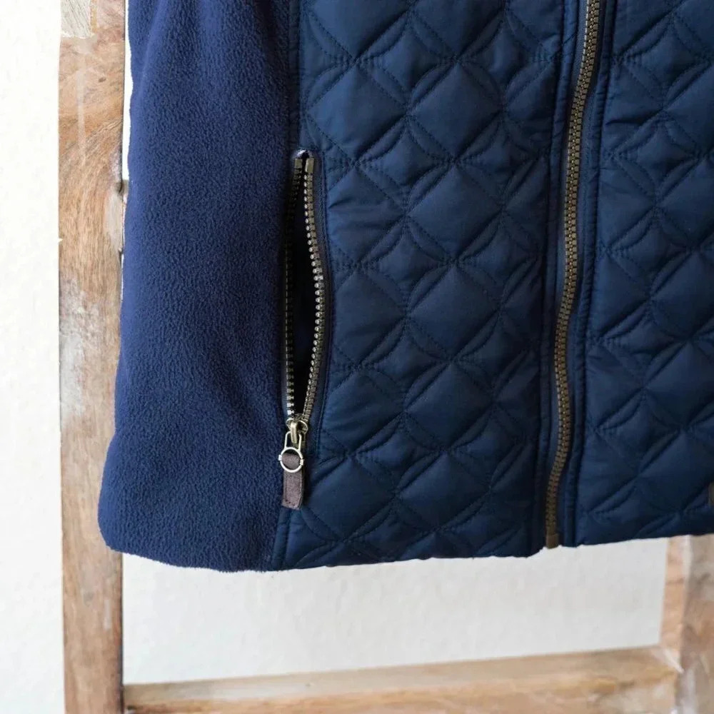 G.H. BASS VEST SZ L NAVY BLUE QUILTED PUFFER FLEECE FULL ZIP POCKETS MADE IN USA - Picture 4 of 9